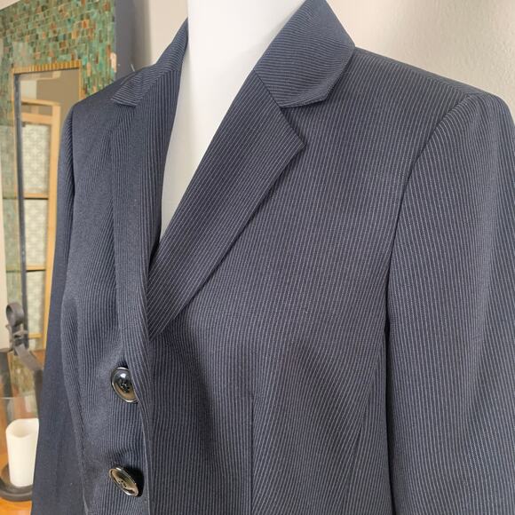 Le Suit Petite Size 12 2-Piece Suit w/ Blazer Jacket Black Pinstripe Minimalist - Picture 3 of 13